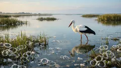 Una cicogna con 150 anelli di plastica: l’allarme di Doñana sull’inquinamento nelle zone umide